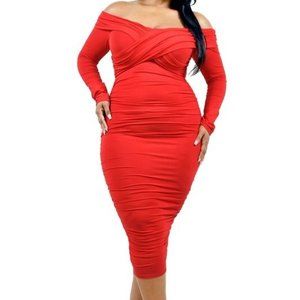 Beautiful and Classy Cross over wrapped off the shoulder plus size dress